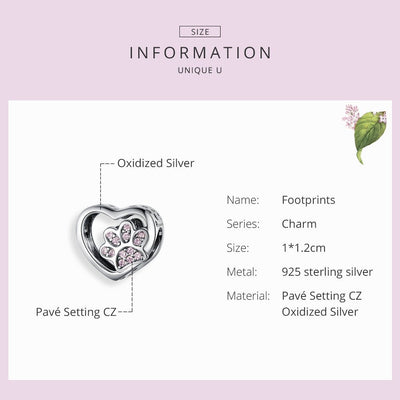 Paw Print in Heart Charm - The Silver Goose SA