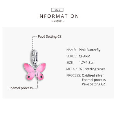 Pink Butterfly Pendant Charm - The Silver Goose SA