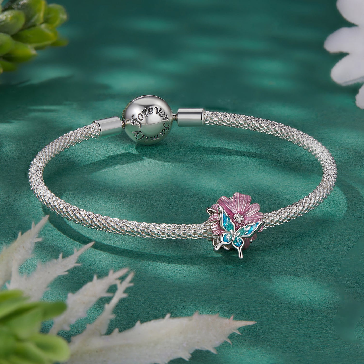 Pink Flower & Butterfly Charm - The Silver Goose SA