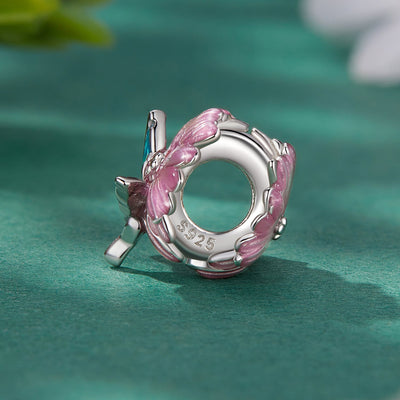 Pink Flower & Butterfly Charm - The Silver Goose SA