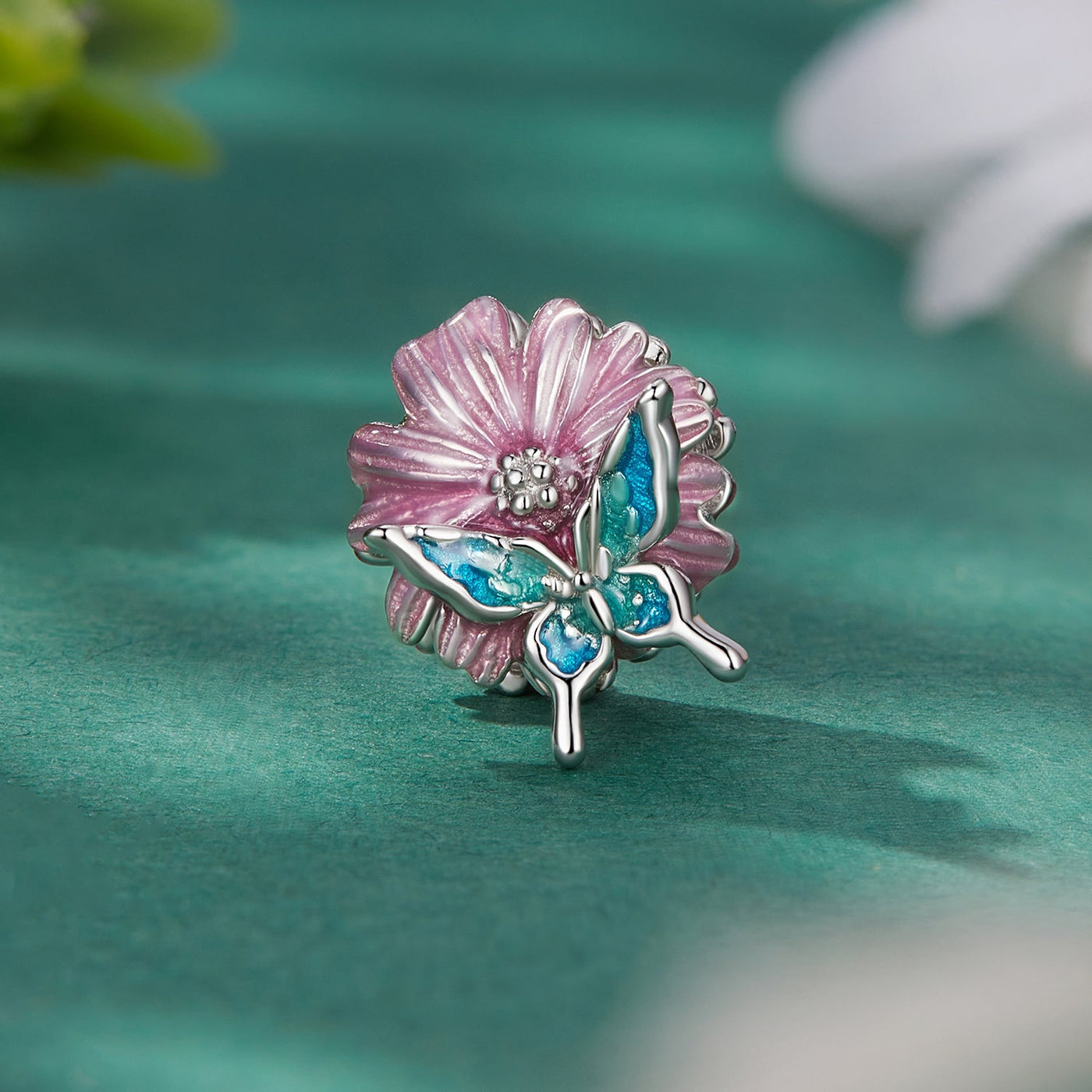 Pink Flower & Butterfly Charm - The Silver Goose SA