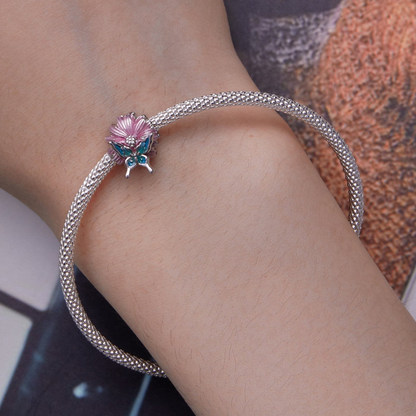 Pink Flower & Butterfly Charm - The Silver Goose SA