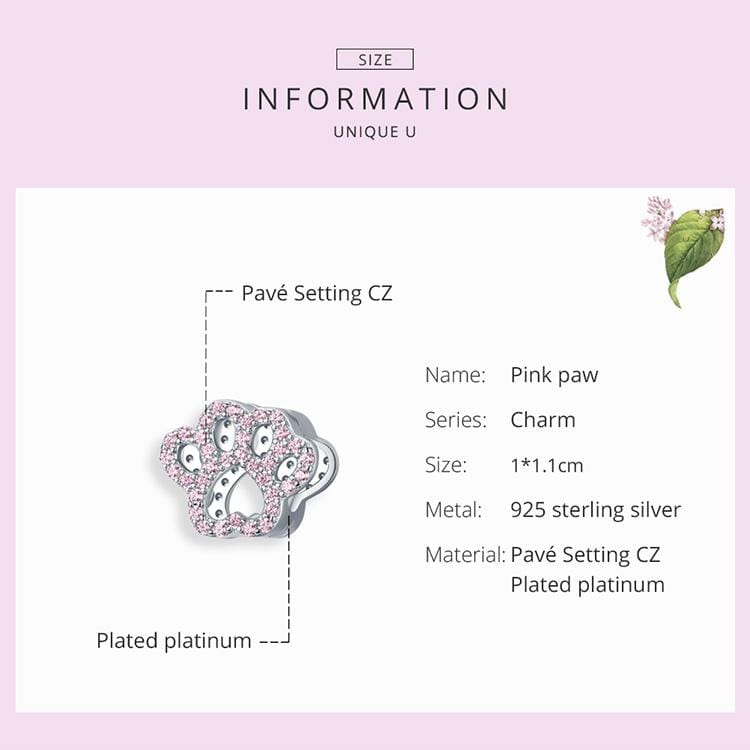 Pink Paw Print Charm - The Silver Goose SA
