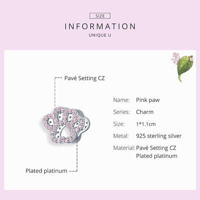 Pink Paw Print Charm - The Silver Goose SA
