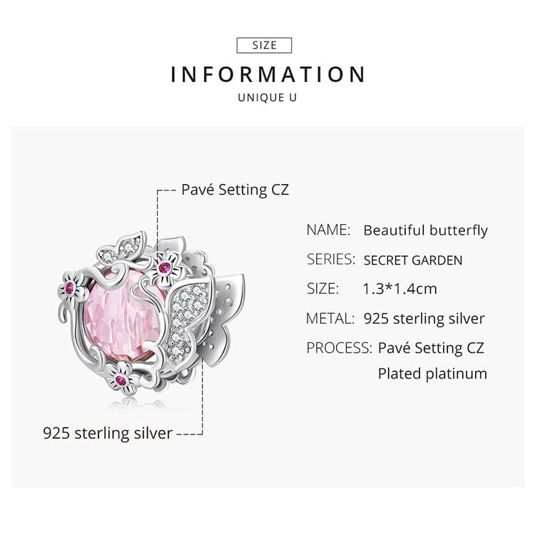 Pink Stone Butterfly Bead Charm - The Silver Goose SA