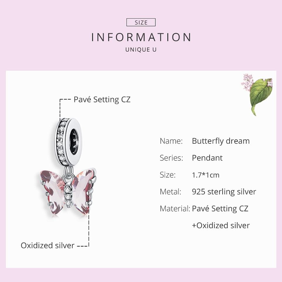 Pink Stone Butterfly Pendant Charm - The Silver Goose SA
