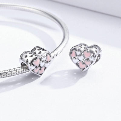 Pink & White Hearts Charm - The Silver Goose SA