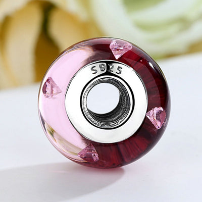 Pink with Hearts Murano Bead Charm - The Silver Goose SA