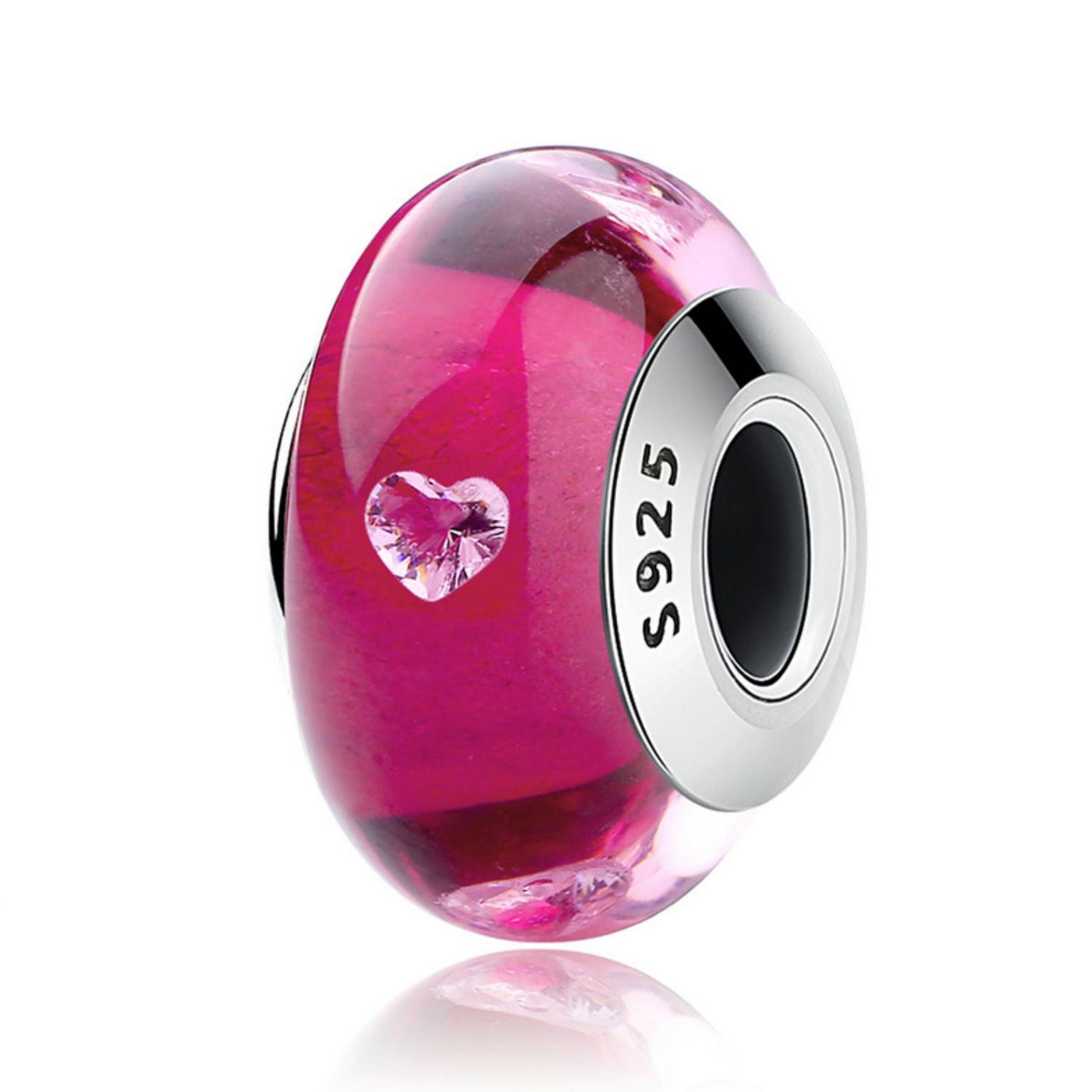 Pink with Hearts Murano Bead Charm - The Silver Goose SA