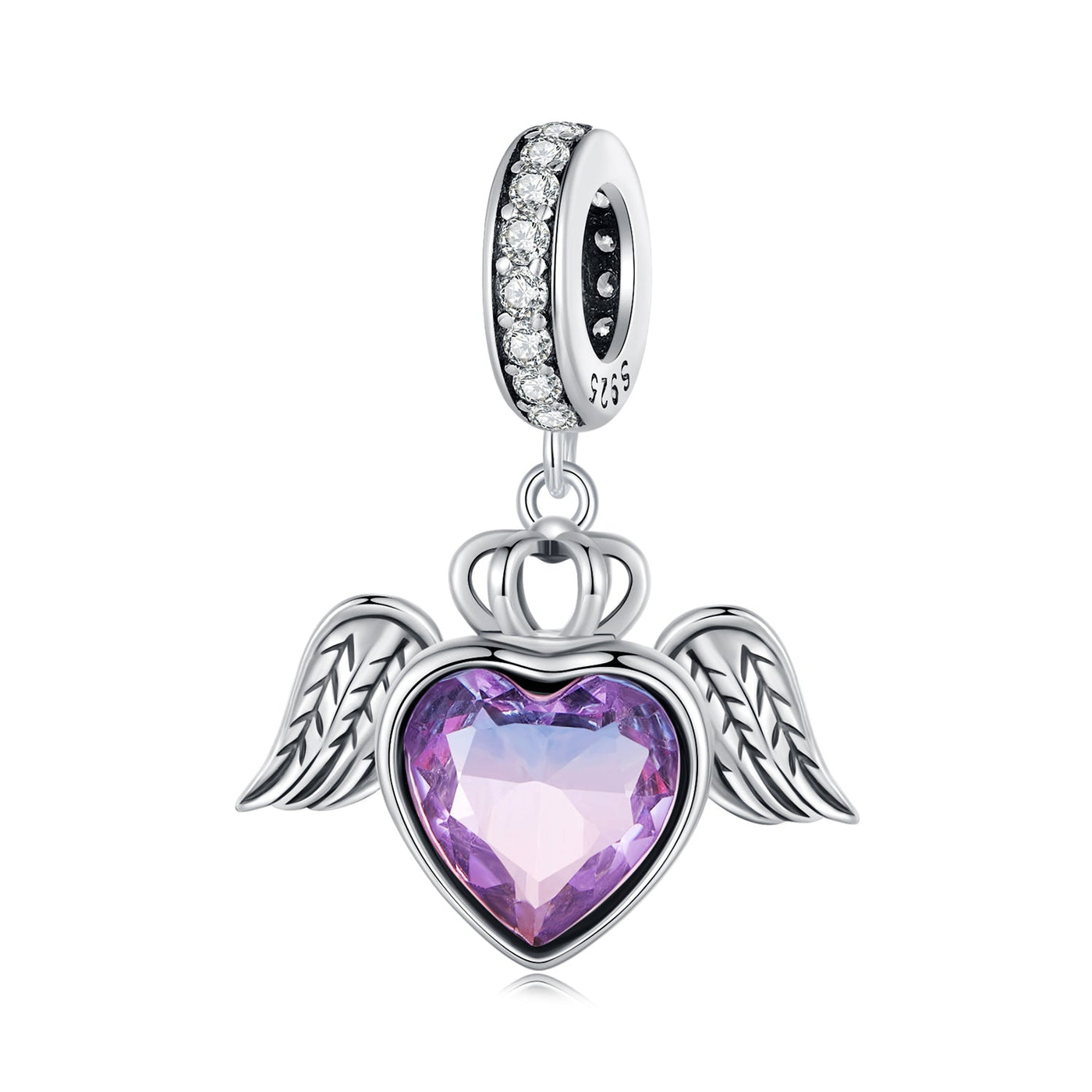 Purple Heart Guardian Wings Pendant Charm - The Silver Goose SA