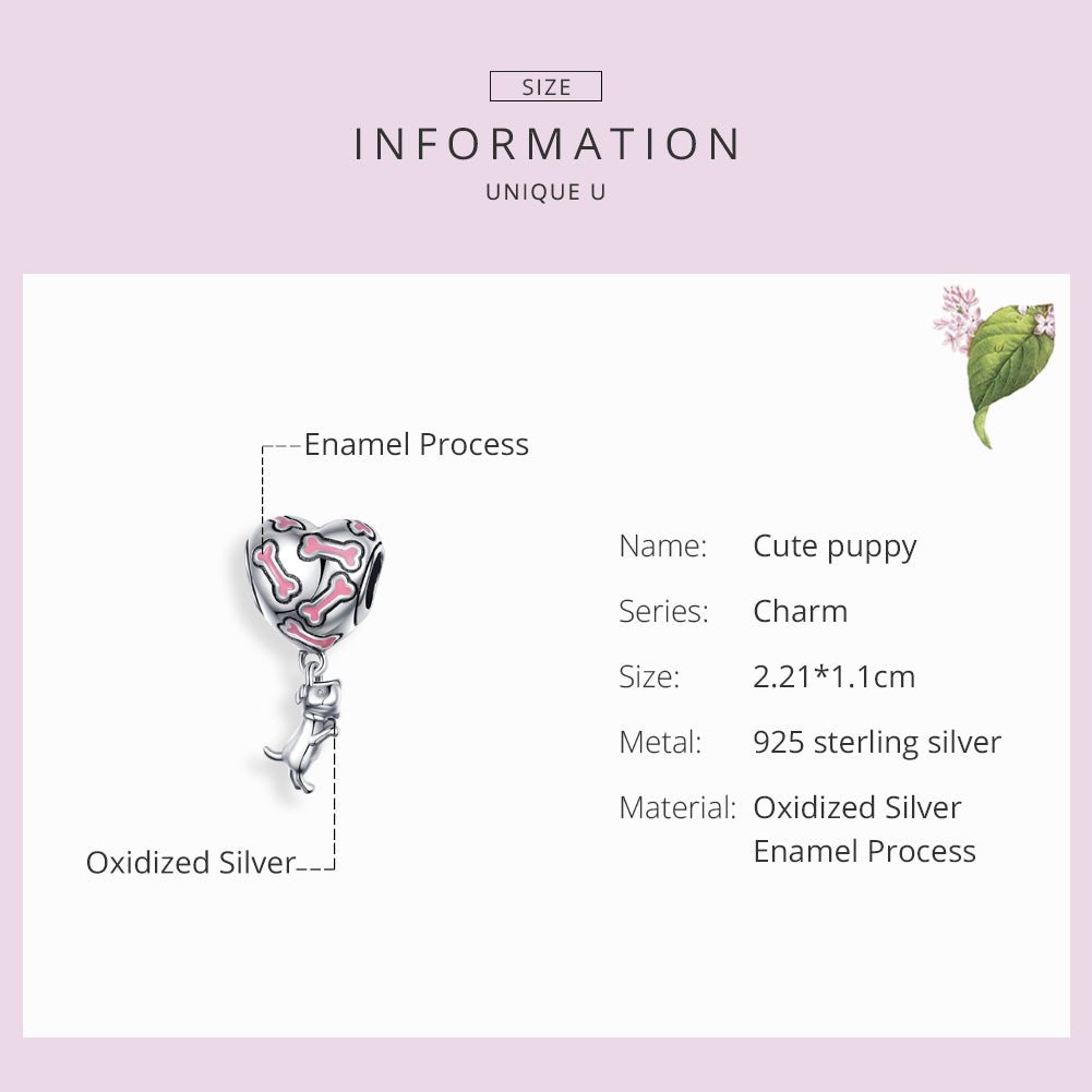 Silver & Pink Puppy Charm - The Silver Goose SA