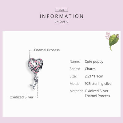 Silver & Pink Puppy Charm - The Silver Goose SA
