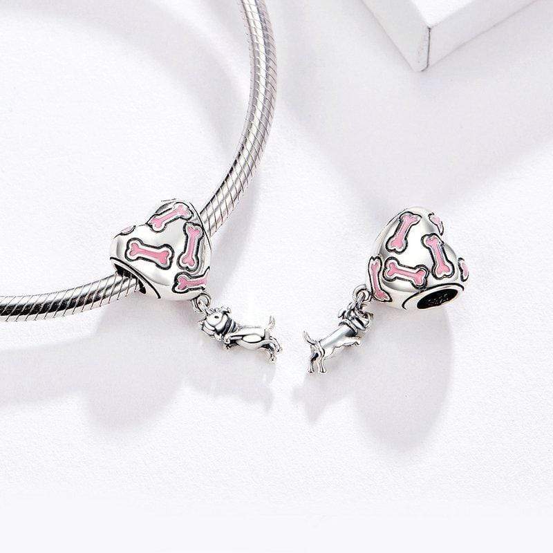 Silver & Pink Puppy Charm - The Silver Goose SA