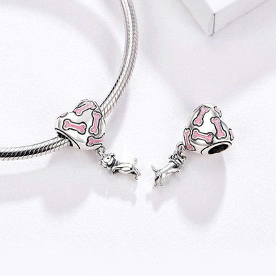 Silver & Pink Puppy Charm - The Silver Goose SA