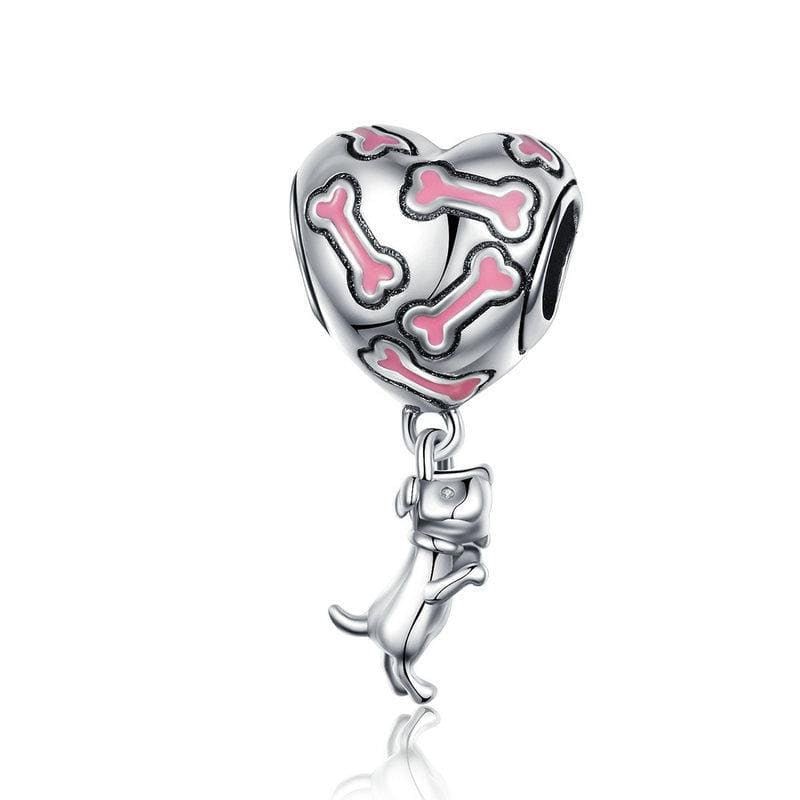 Silver & Pink Puppy Charm - The Silver Goose SA