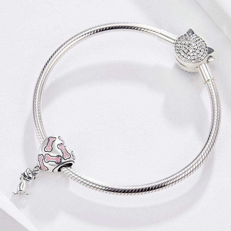 Silver & Pink Puppy Charm - The Silver Goose SA