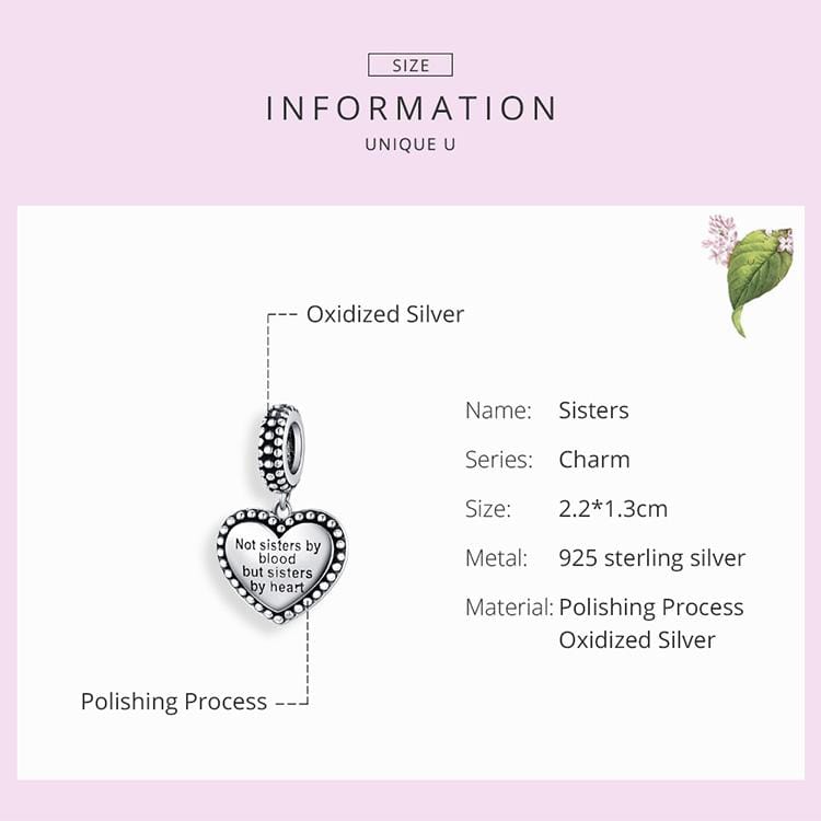 Sisters Heart Pendant Charm - The Silver Goose SA