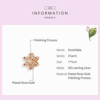 Snowflake Rose Gold Charm - The Silver Goose SA