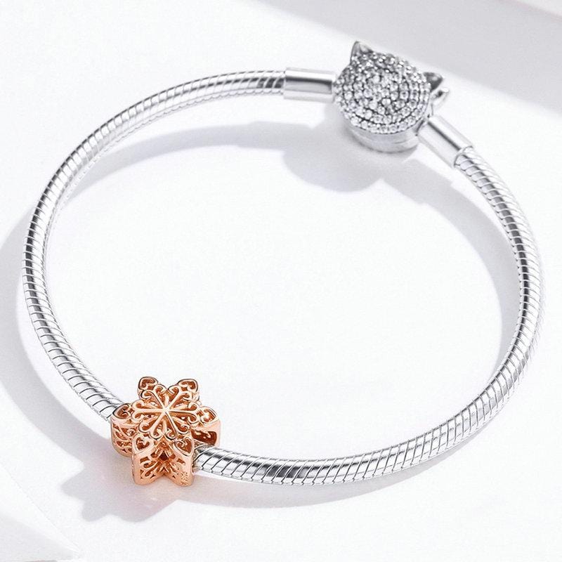 Snowflake Rose Gold Charm - The Silver Goose SA