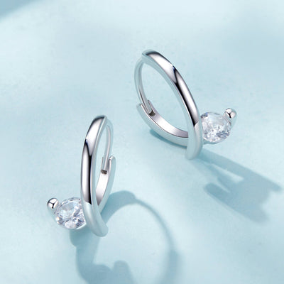 Solitaire Round Hoop Earrings - The Silver Goose SA