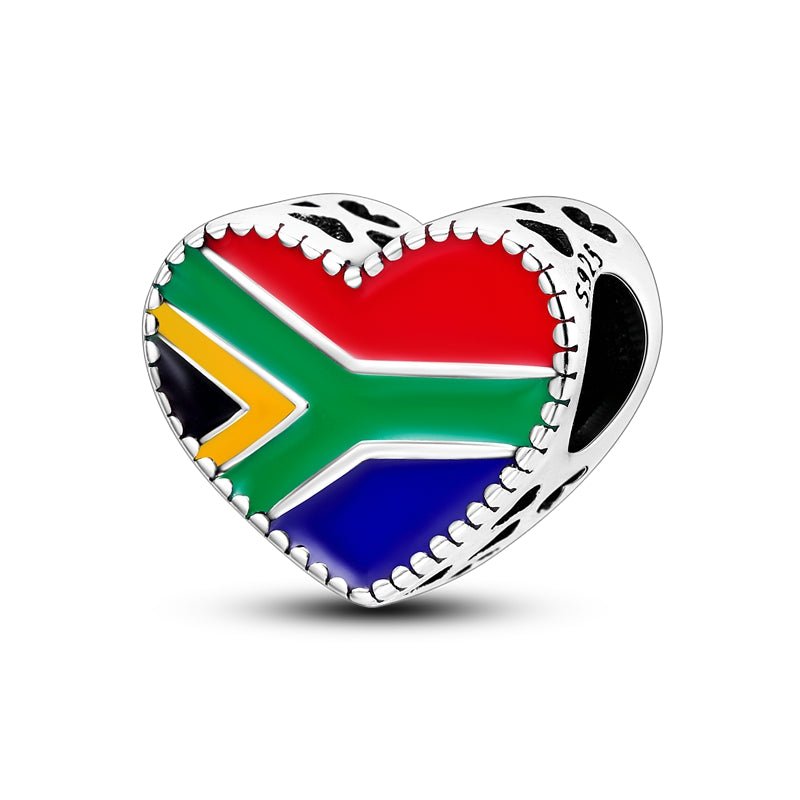 South African Flag Heart Charm - The Silver Goose SA