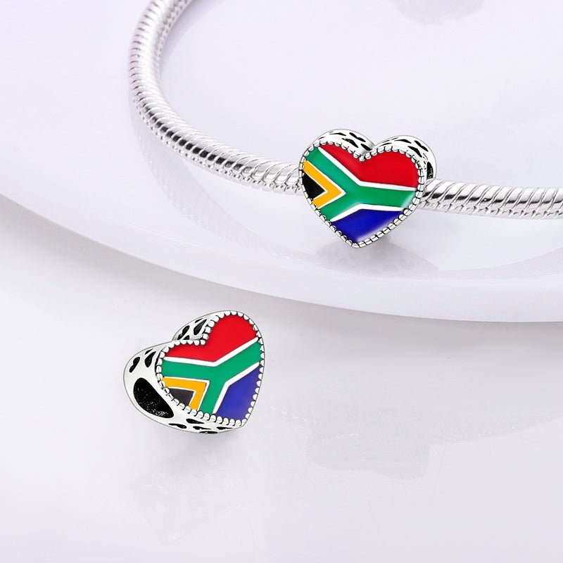 South African Flag Heart Charm - The Silver Goose SA