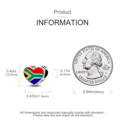 South African Flag Heart Charm - The Silver Goose SA