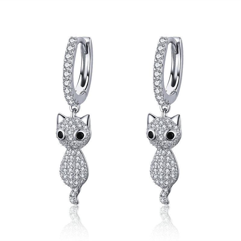 Sparkling Cat Dangle Earrings - The Silver Goose SA