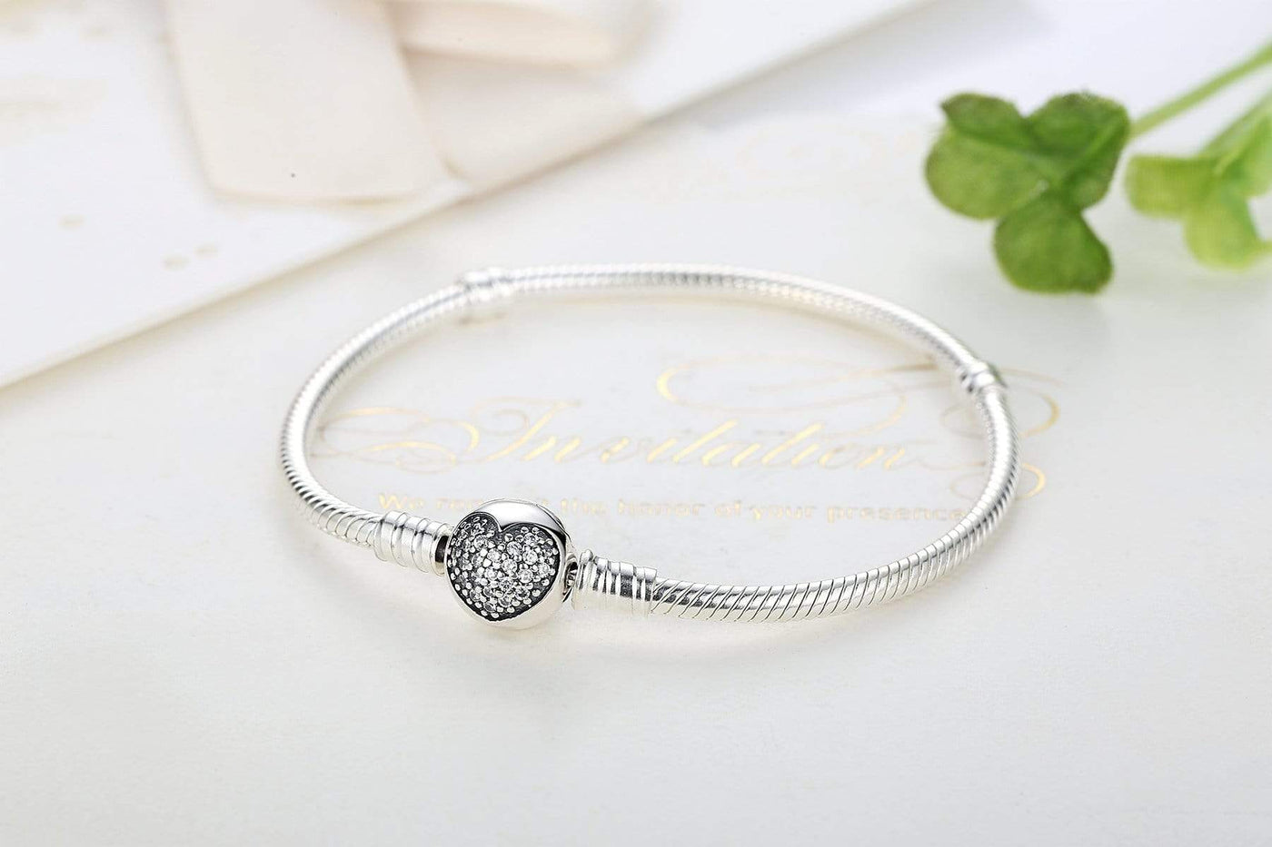 Sparkling Heart Snake Chain Bracelet - The Silver Goose SA