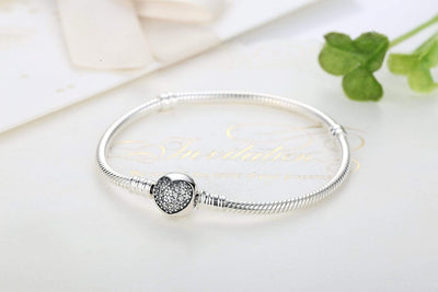 Sparkling Heart Snake Chain Bracelet - The Silver Goose SA