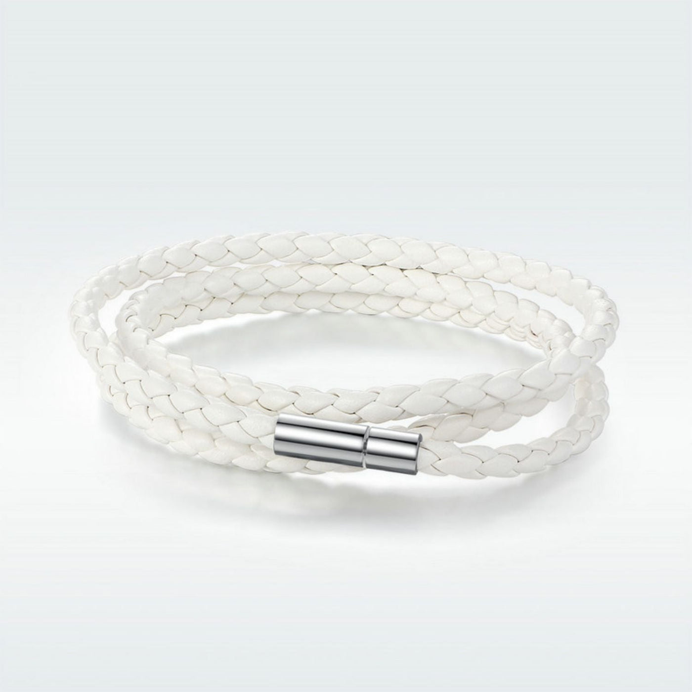 White Magnet Buckle Leather Bracelet - The Silver Goose SA