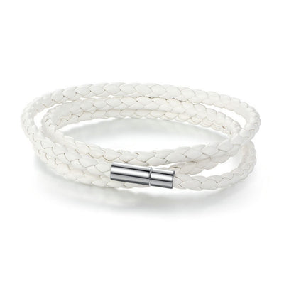 White Magnet Buckle Leather Bracelet - The Silver Goose SA