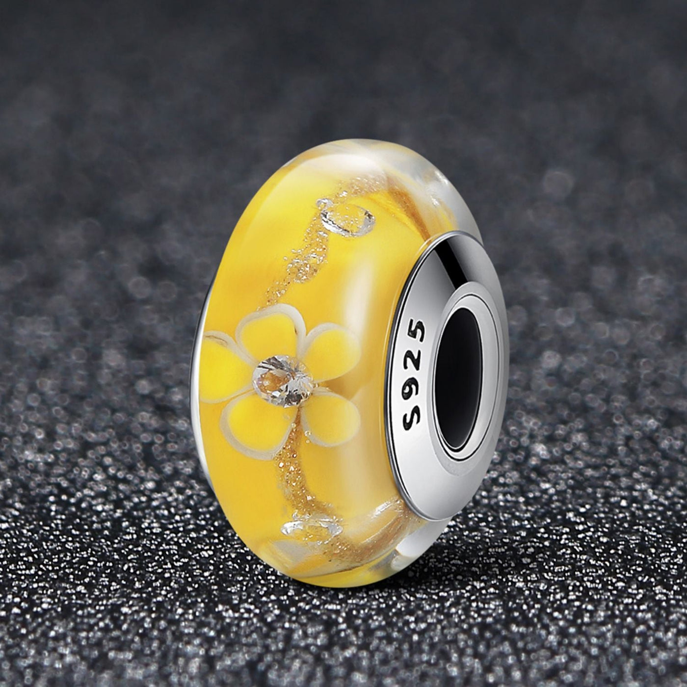 Yellow with Flowers Murano Bead Charm - The Silver Goose SA